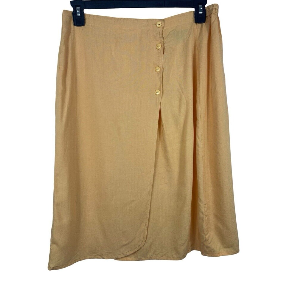 Marla Kim Vintage 90s Yellow Side Buttons Midi Modest Elastic Waist Skirt L
